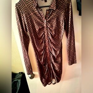 Geometric Patterned Brown Women's dress
